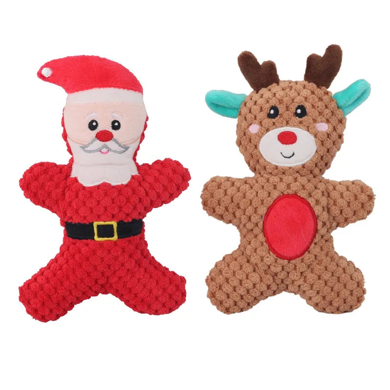 Xmas Pet Dog Plush Chew Toy Santa Elk Gingerbread Man Donut Cat