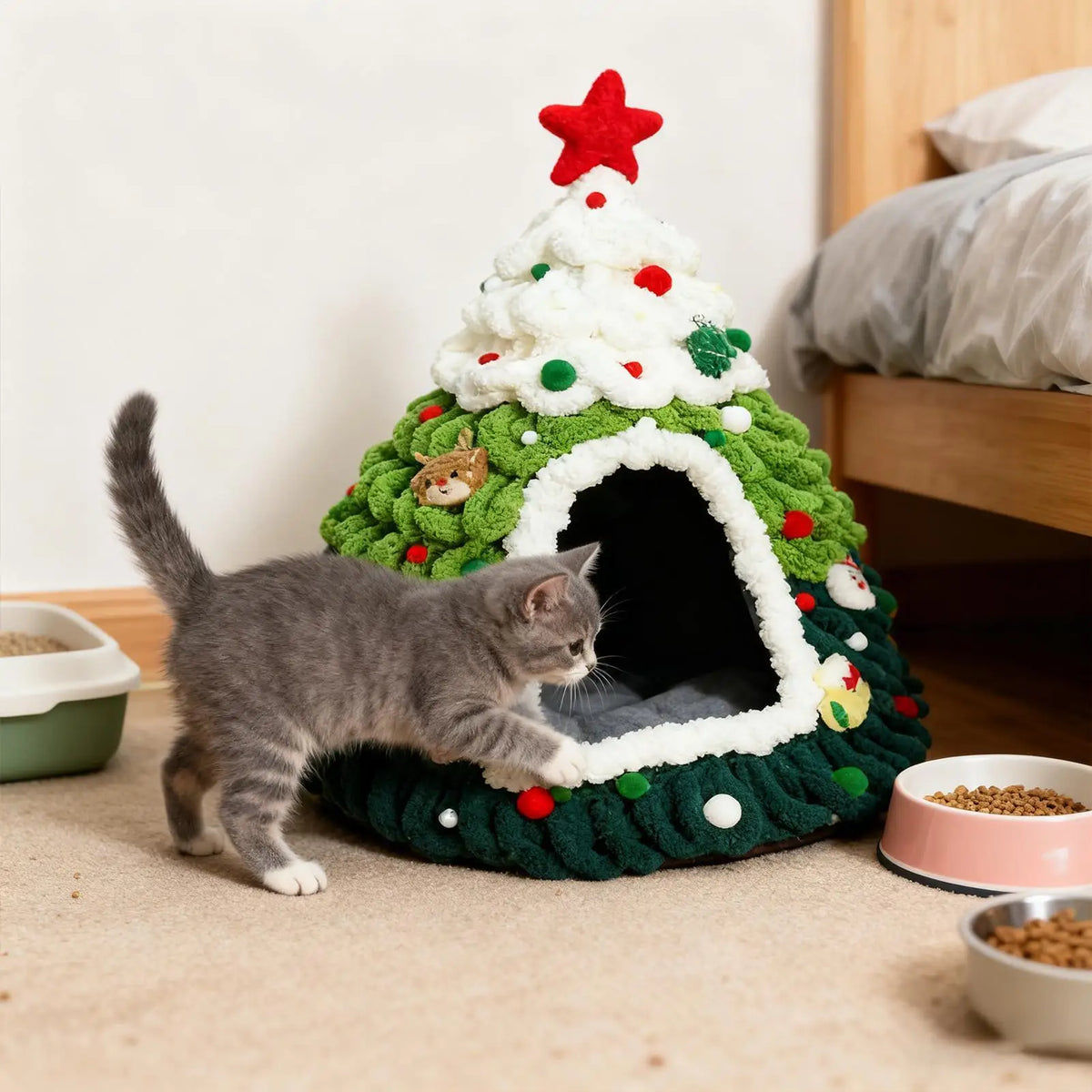 Christmas Tree Cat House Knit Warm Nest for the Holidays