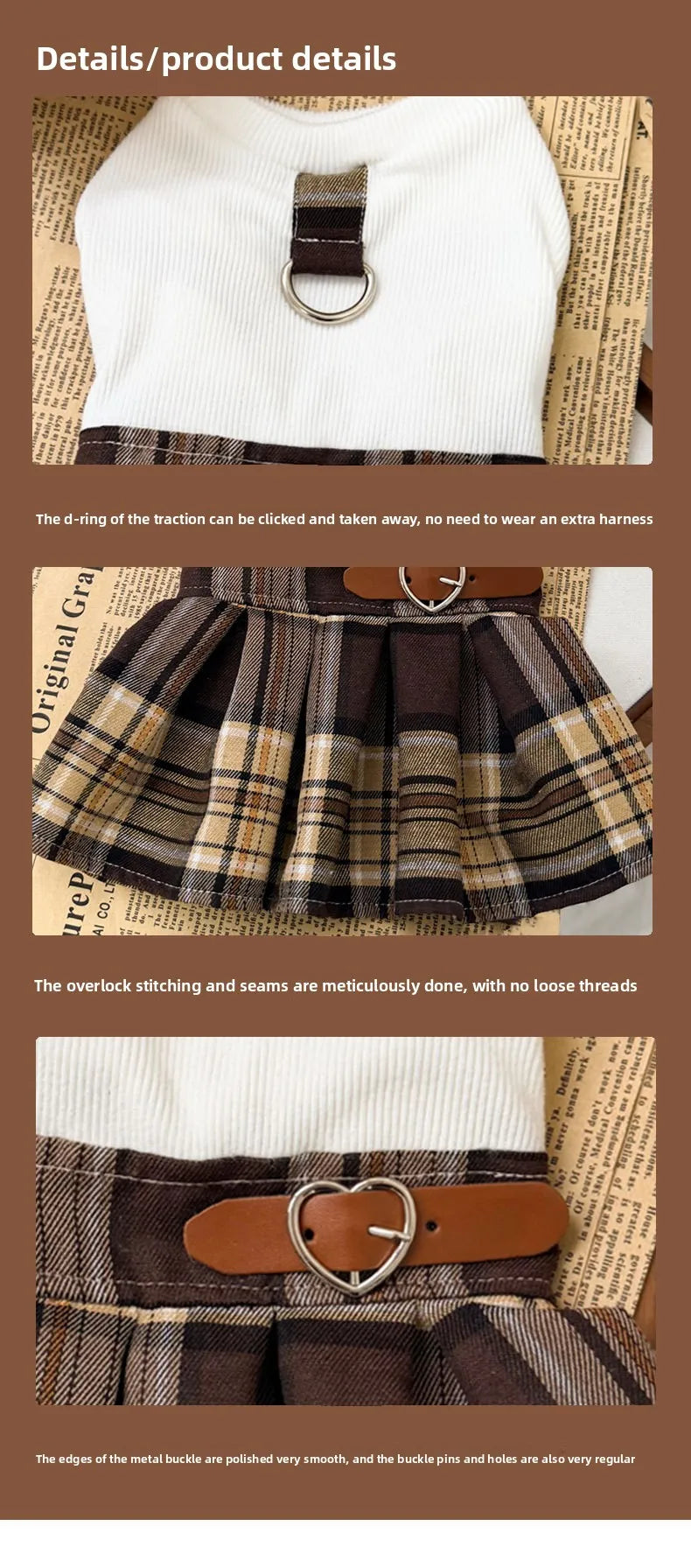 Plaid Pleated Dog Skirt Dress, Preppy Fall and Winter Pet Outfit