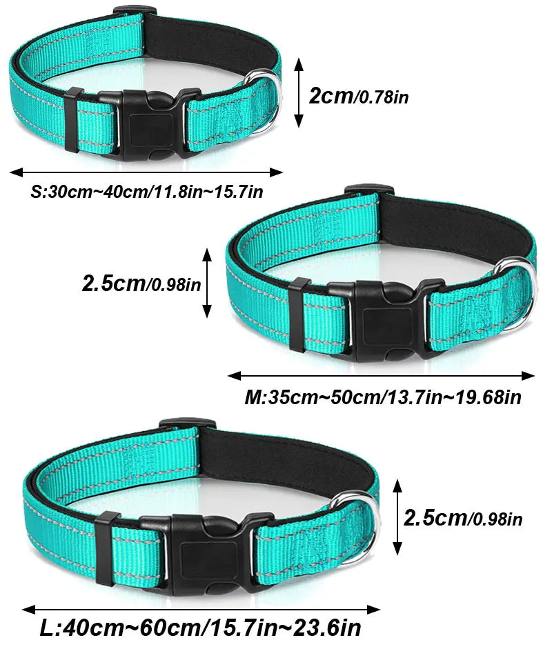 Padded Neoprene Reflective Dog Collar for Medium & Large Dogs