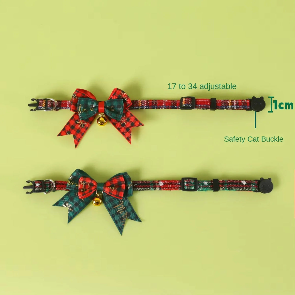 Christmas Pet Bow Collar, Adjustable Plaid Holiday Collar
