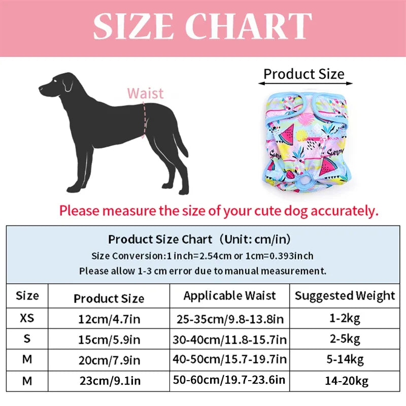 Washable Female Dog Diapers with Cute Cartoon Prints, Reusable