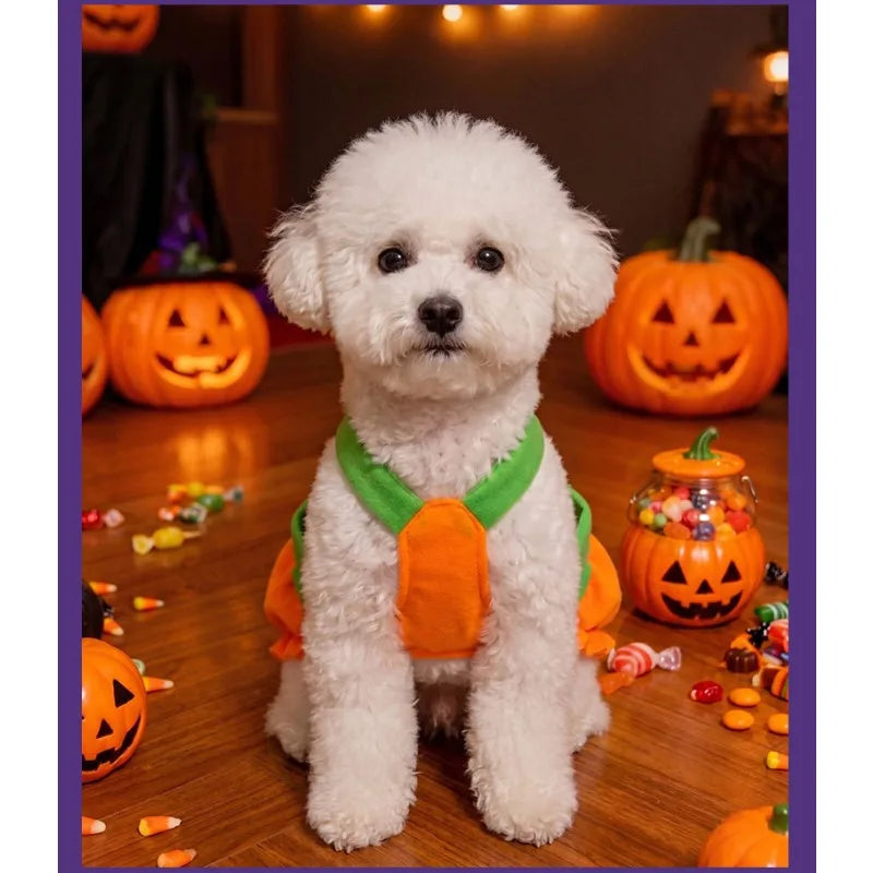 Halloween Pumpkin Overall Costume Dress for Small Dogs & Cats