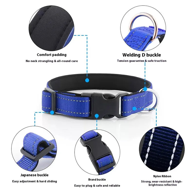 Padded Neoprene Reflective Dog Collar for Medium & Large Dogs