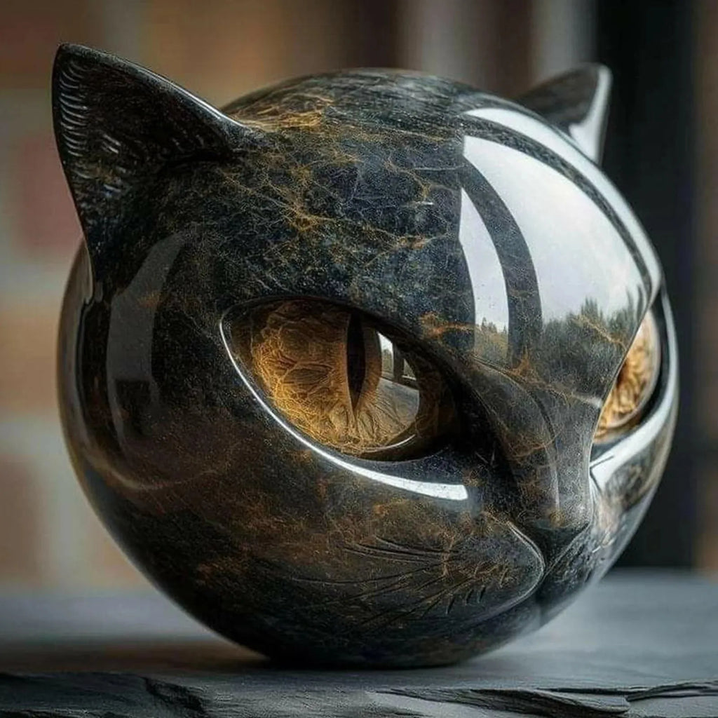 Black Cat Resin Figurine, Marble-Texture Cat Head Decor