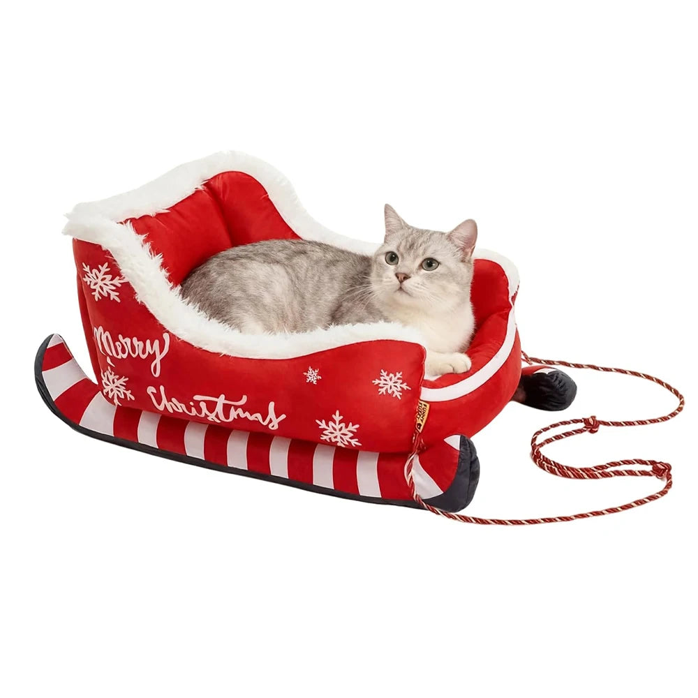 Christmas Sleigh Pet Sofa Bed, Washable with Non-Slip Base