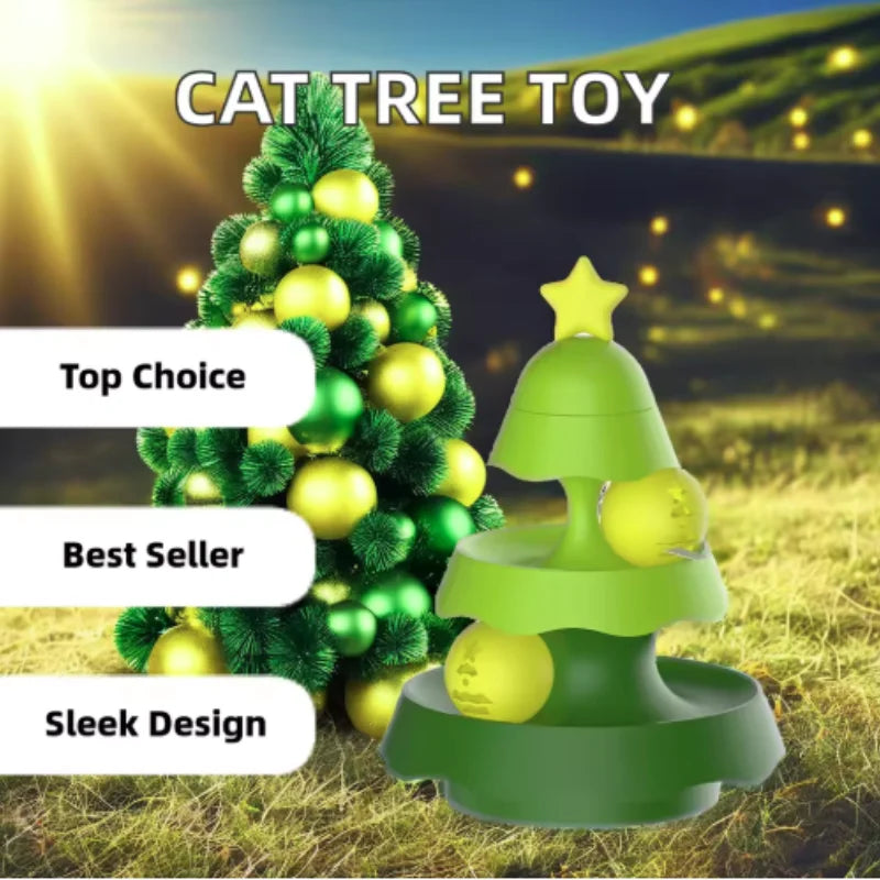 Christmas Tree Cat Toy with Light-Up Ball & Bell