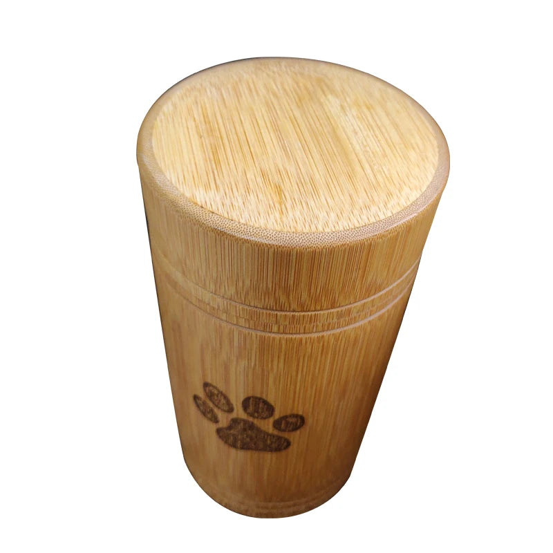 Handmade Bamboo Pet Memorial Urn with Paw Print Design, Dog & Cat
