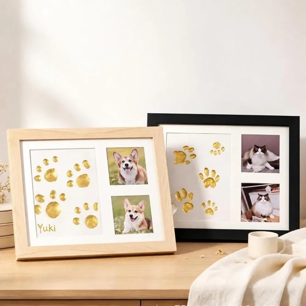 DIY Pet Paw Print Clay Keepsake Kit with Wooden Photo Frame