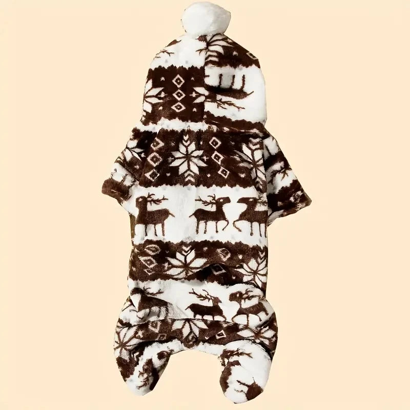 Christmas Reindeer Hooded Pajamas for Small Dogs, Cozy Fleece