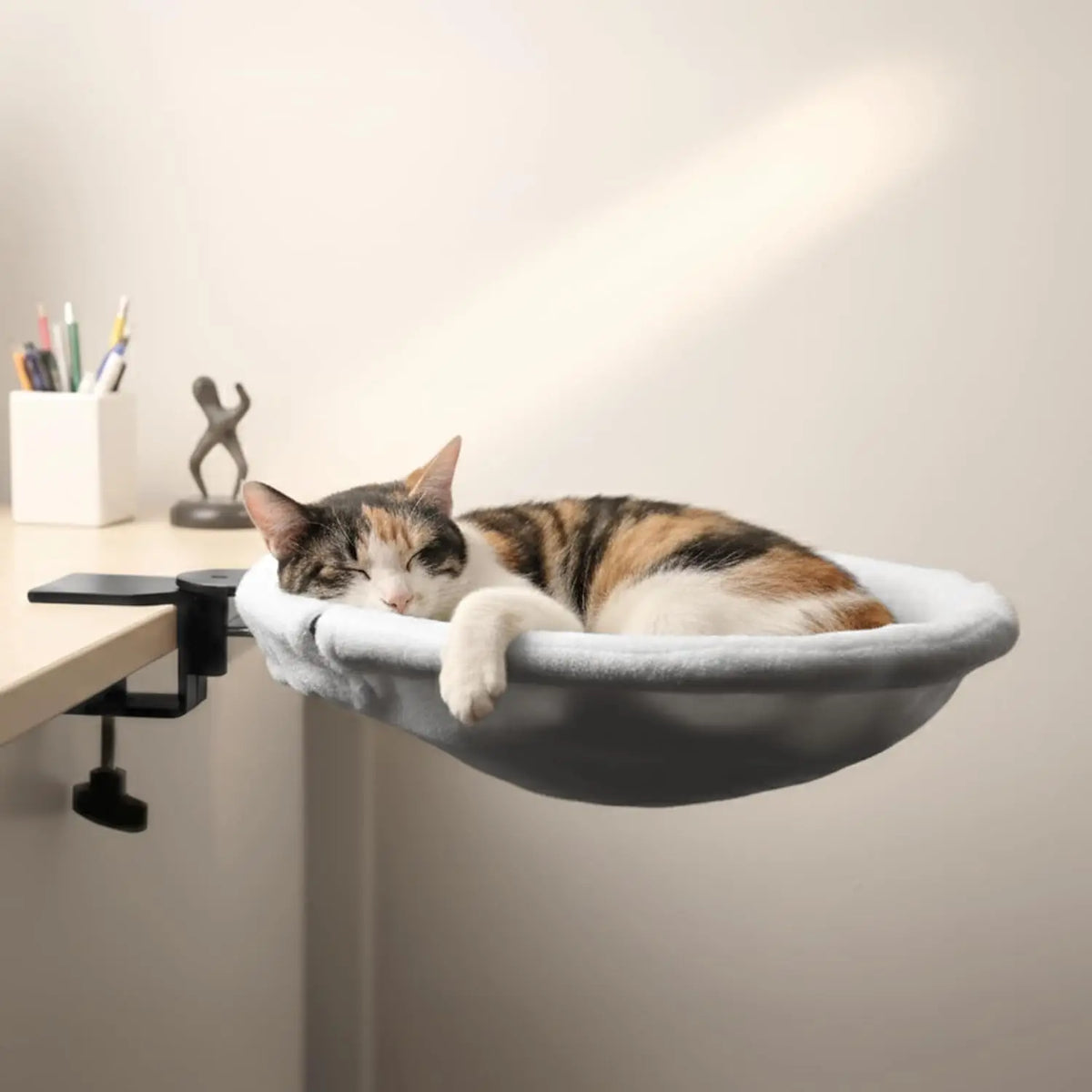 Clamp-On Cat Desk Hammock Bed with Plush Cushion, Space-Saving Perch