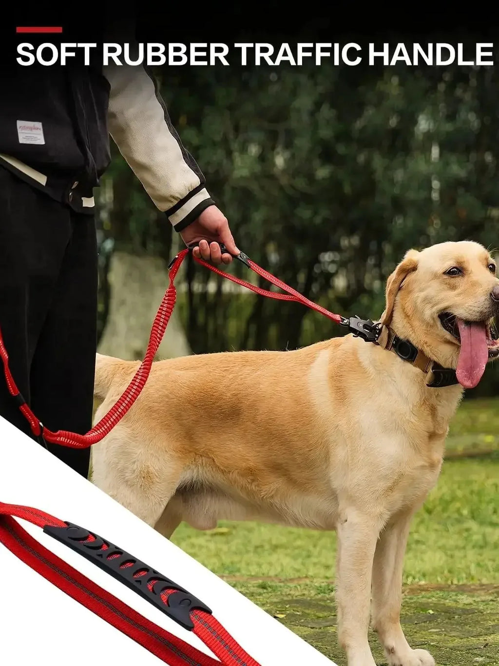 Heavy-Duty Tactical Bungee Dog Leash with 2 Padded Handles & Seatbelt
