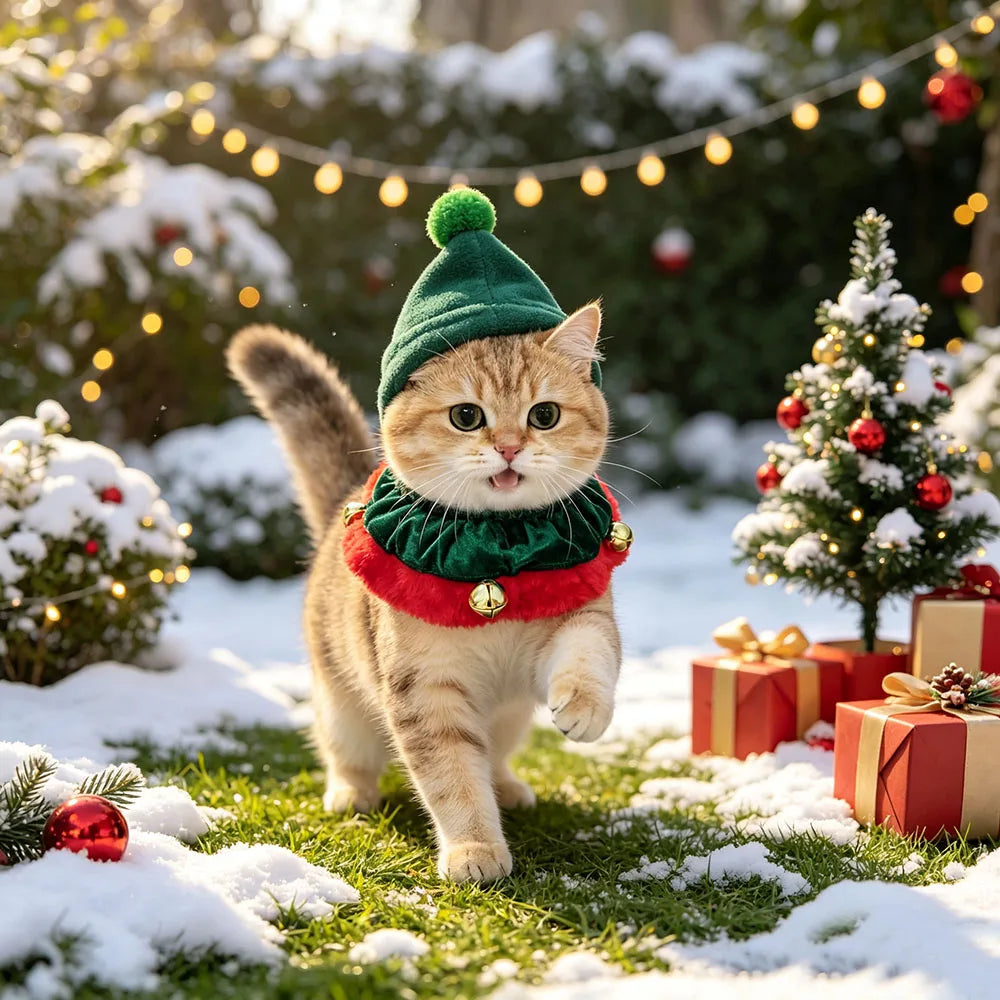 Christmas Top Hat & Bell Collar Set for Dogs & Cats