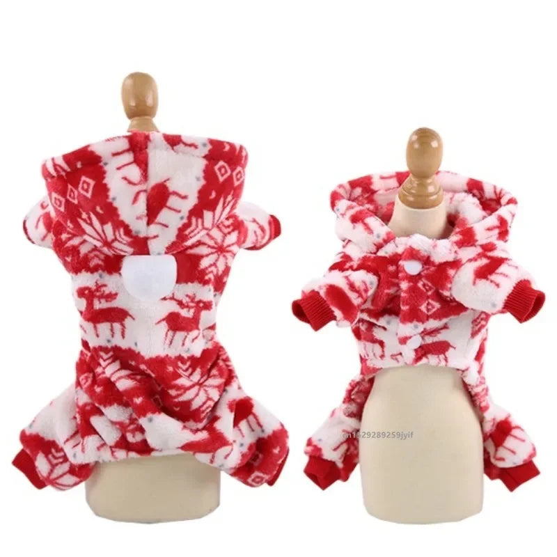 Christmas Dog Hoodie with Antlers, Festive Red Winter Pet Coat