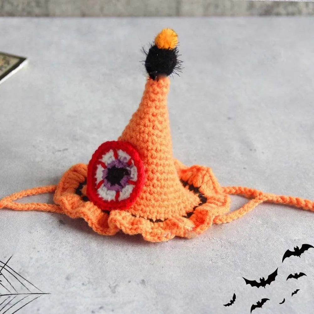 Halloween Cat Costume Pumpkin Ghost Woven Hat and Bib Set for Cats