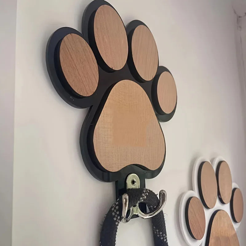 Paw Print Wooden Leash Hanger Wall Hook for Dog Lovers