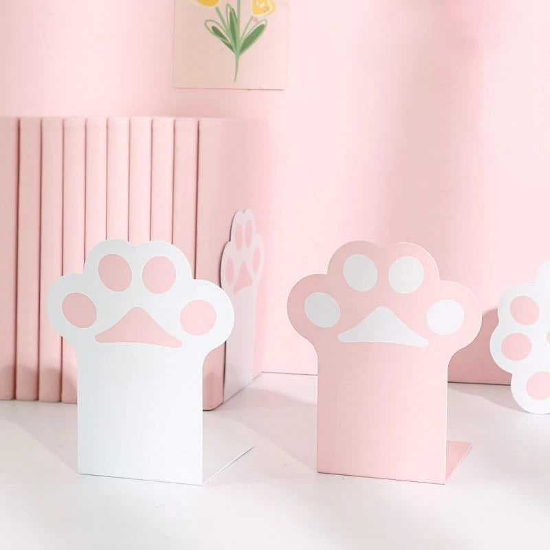 Paw Print Metal Bookends Pair, Non-Skid Book Stoppers for Pet Lovers