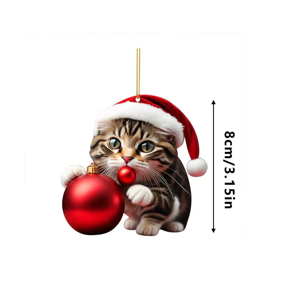 10-Piece Acrylic Cat Christmas Ornaments with Santa Hats