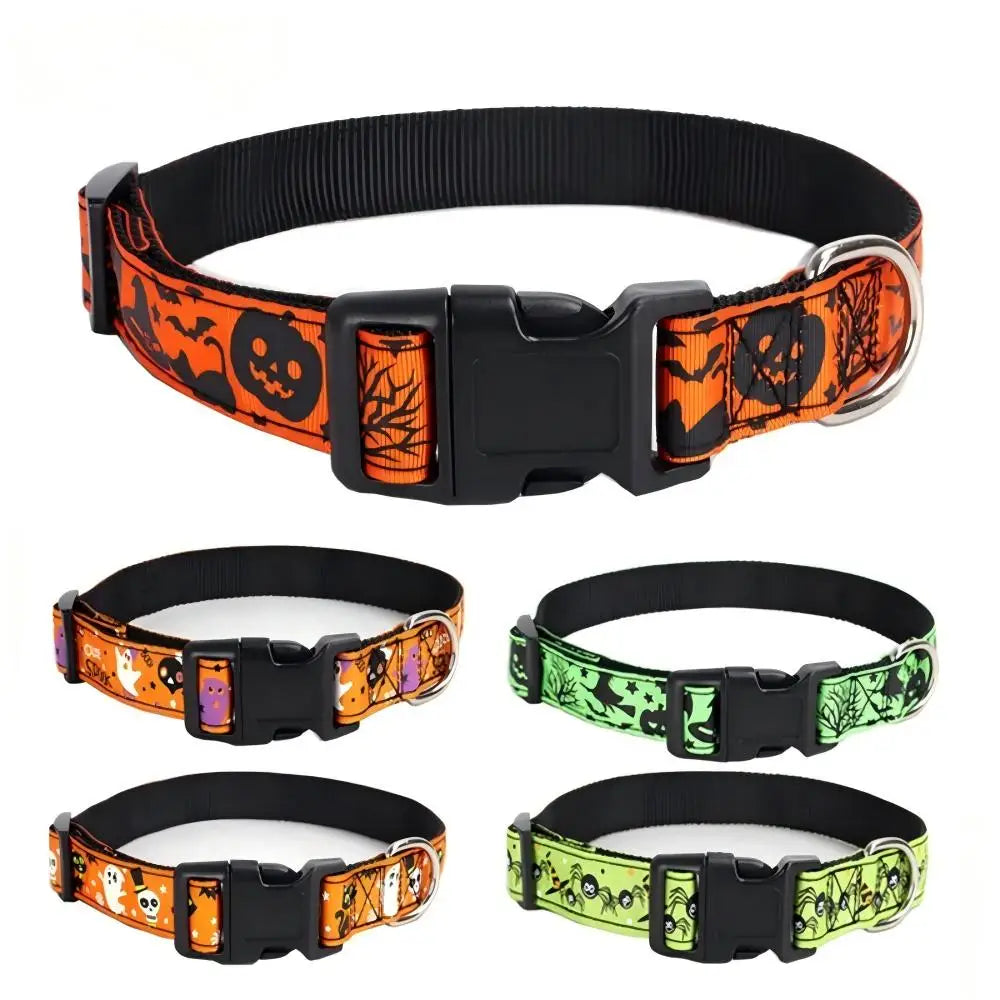 Halloween Pumpkin Bat Ghost Print Nylon Collar for Dogs and Cats