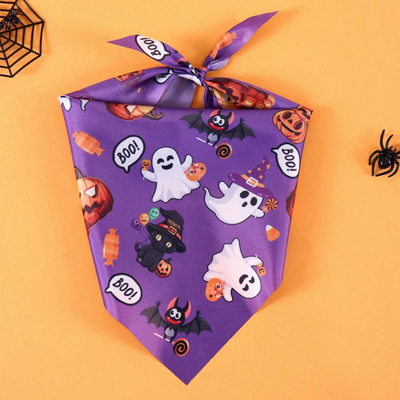 Halloween Dog Bandanas 2-Pack, Pumpkin and Ghost Triangle Scarves