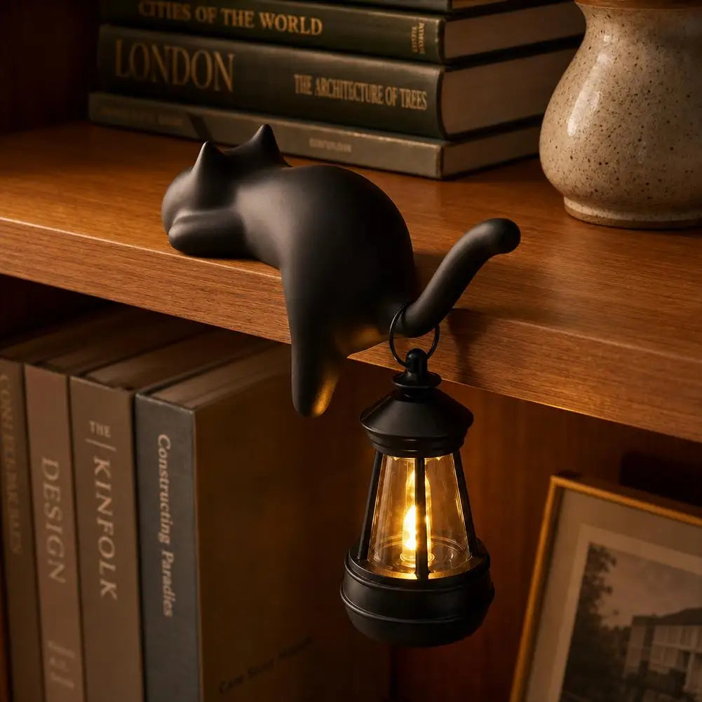 Cat Shelf-Edge Hanging Lantern LED Night Light, Gift for Cat Lovers
