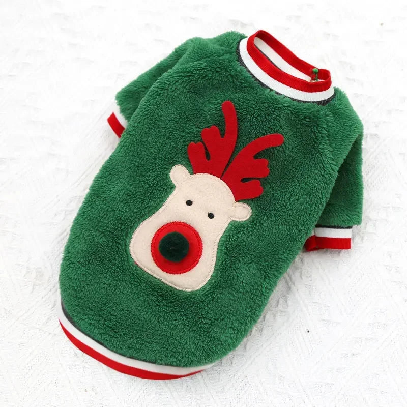 Christmas Elk & Santa Dog Hoodie, Warm Winter Pet Coat