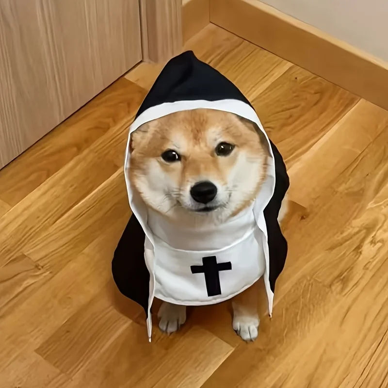 Funny Halloween Pet Nun Costume, Hooded Outfit for Dogs & Cats