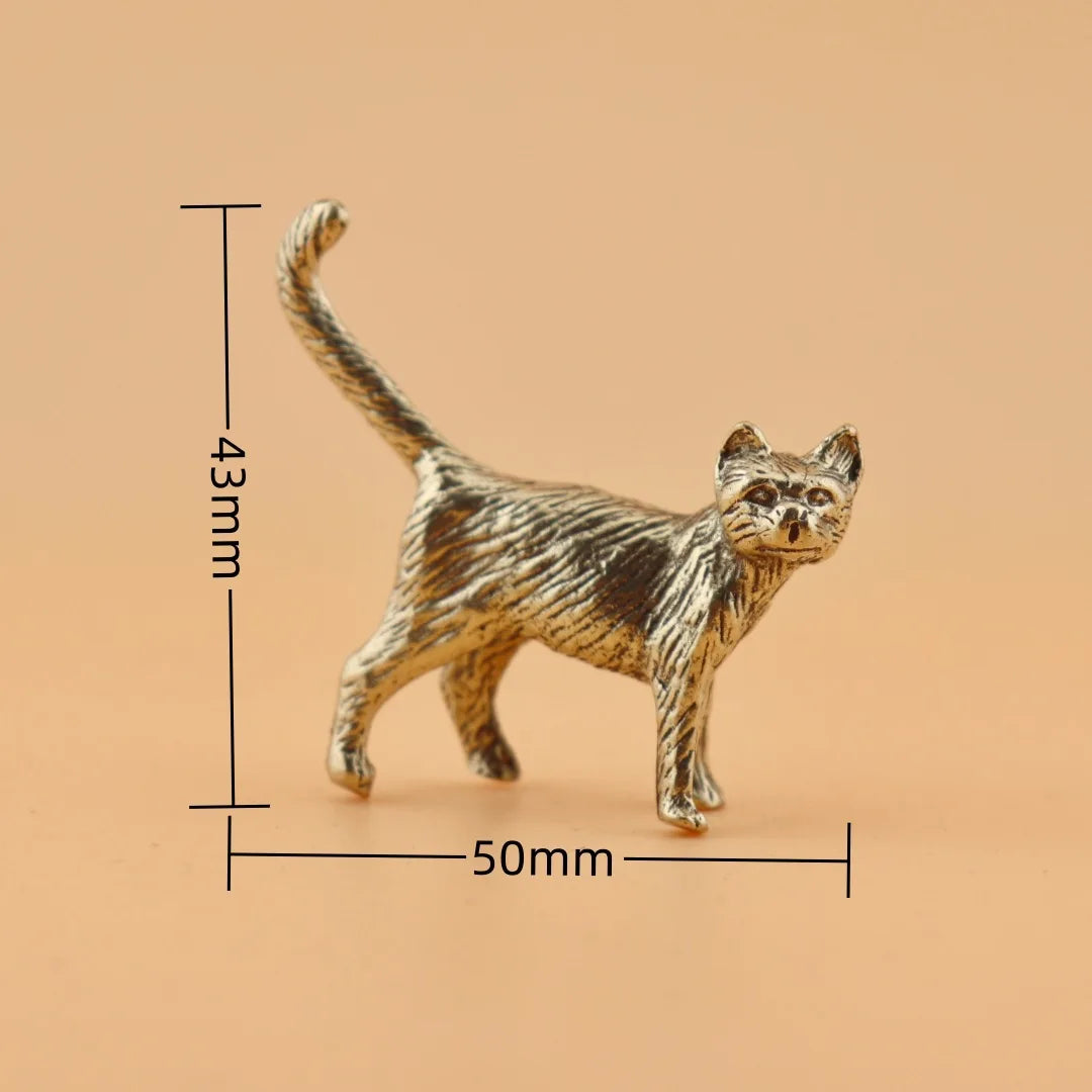 Retro Brass Cat Figurine Desktop Ornament, Cat Lover Decor Gift