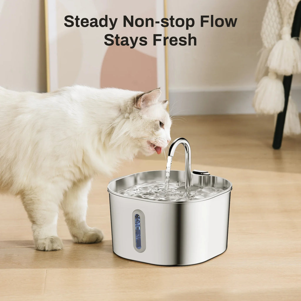 Stainless Steel Pet Water Fountain – 2.2L Cat & Dog Drinking Bowl