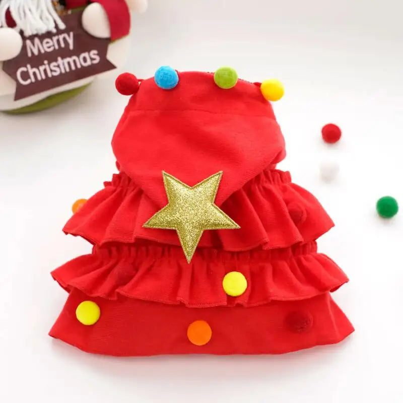 Christmas Tree Costume Dress with Star Hat for Small Dogs & Cats
