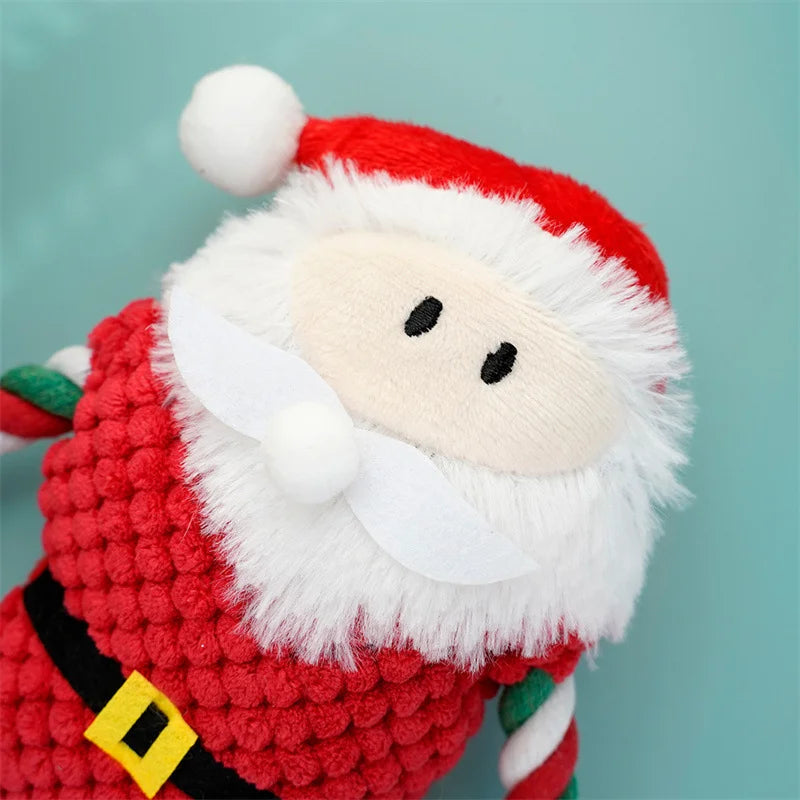 Christmas Dog Plush Santa Squeaky Chew Rope Toy