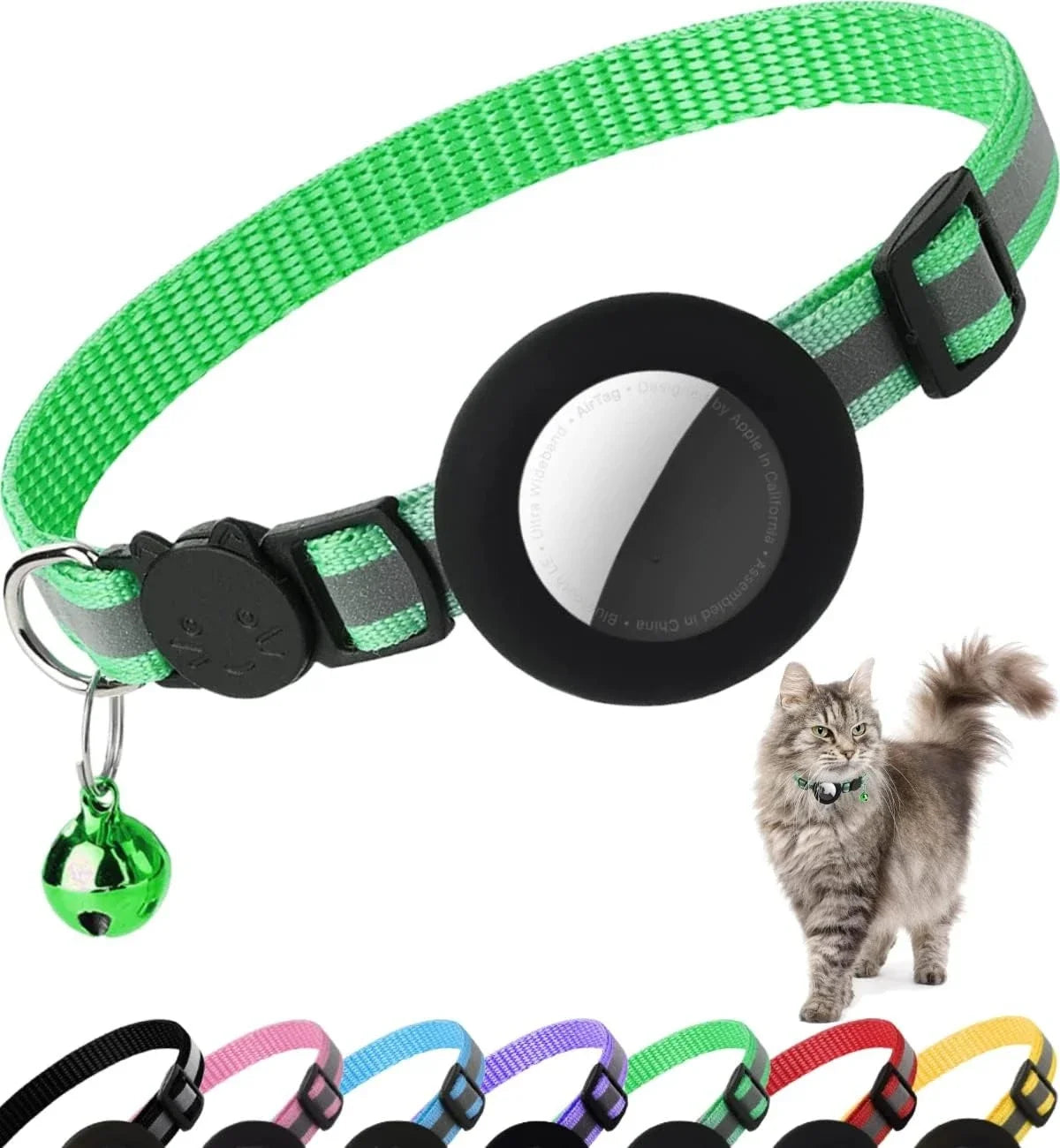 Breakaway Reflective Cat Collar with Bell and AirTag Holder for Cats