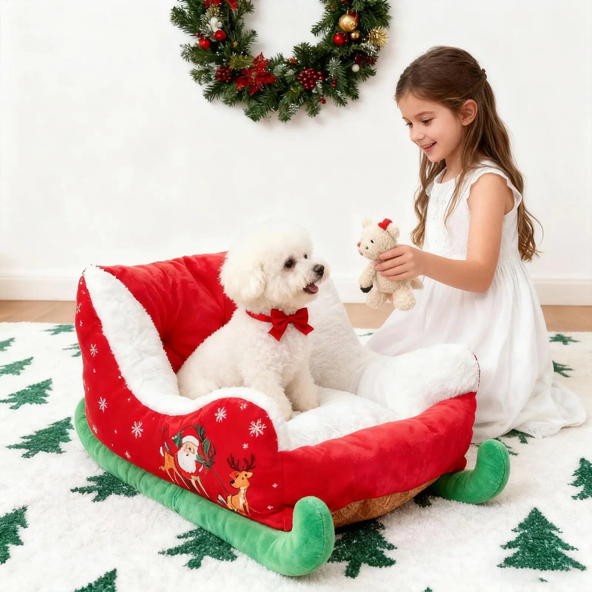 Christmas Sleigh Plush Pet Nest Bed for Cats & Small Dogs