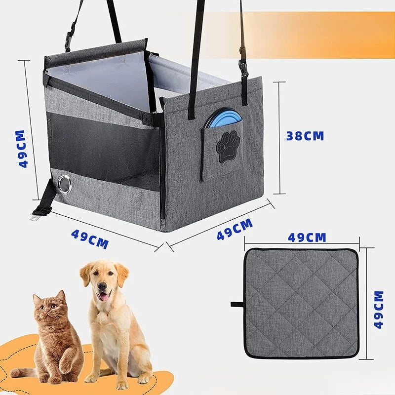 Portable Dog Car Seat with Safety Mesh, Waterproof Pet Travel Bed