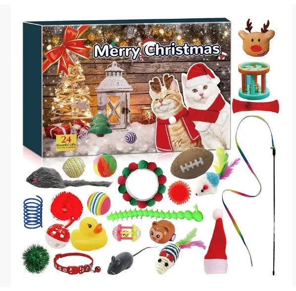 Christmas Cat Toy Blind Box Set 24 Pieces Pet Kitten Surprise