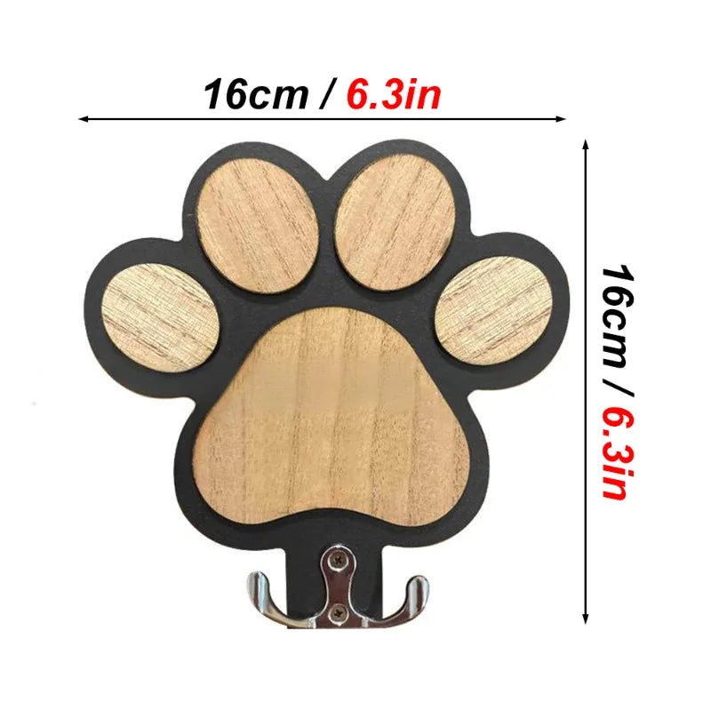 Paw Print Wooden Leash Hanger Wall Hook for Dog Lovers