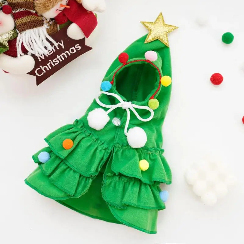 Christmas Tree Costume Dress with Star Hat for Small Dogs & Cats