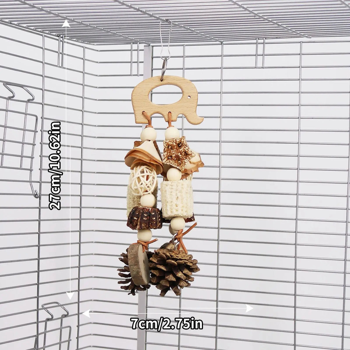 Wooden Rattan & Pine Cone Parrot Chew Toy for Bird Cages