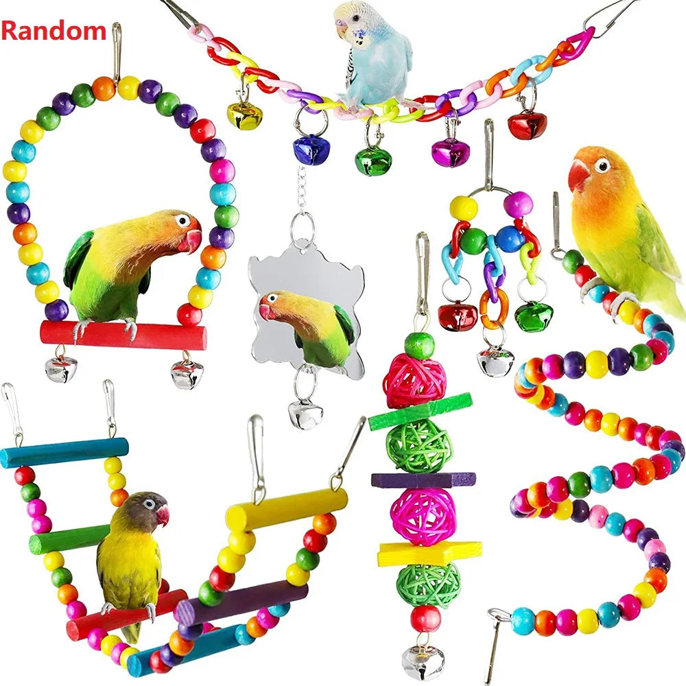 Colorful Parrot Climbing Net Hammock with Hanging Bird Cage Toys