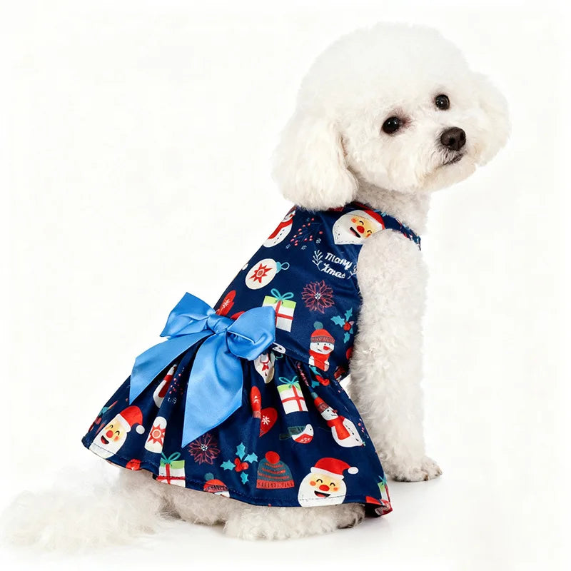 Christmas Dog Dress with Bow, Festive Holiday Pet Skirt