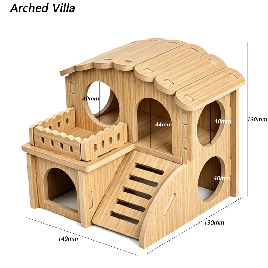 Wooden Hamster Villa Cabin House, Easy-Install Cage Hideout