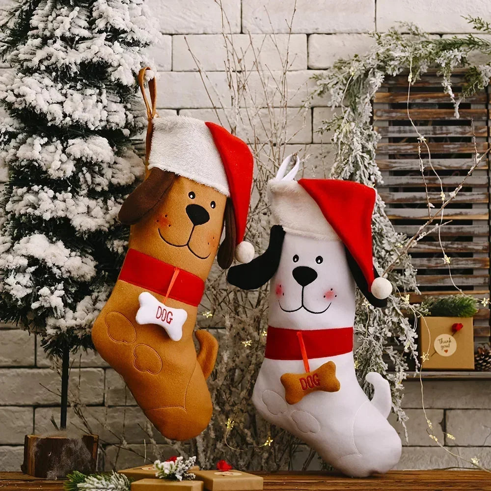 Dog Bone Christmas Stocking, Festive Holiday Gift Bag