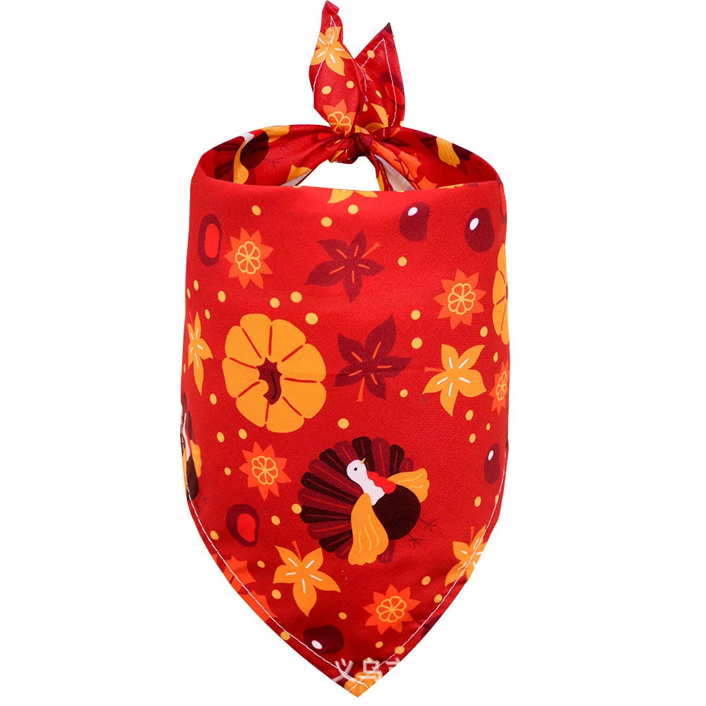 Thanksgiving Pet Bandana with Pumpkins and Maple Leaves, Adjustable