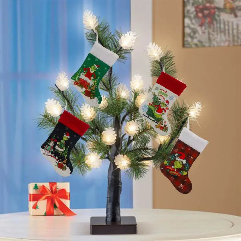 Grinch Christmas Stocking Hanging Ornament, Holiday Gift Bag Decor
