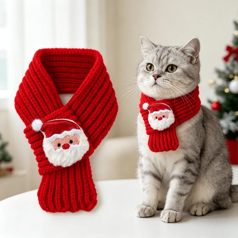 Christmas Knit Scarf for Cats & Small Dogs, Santa Holiday Neckwear