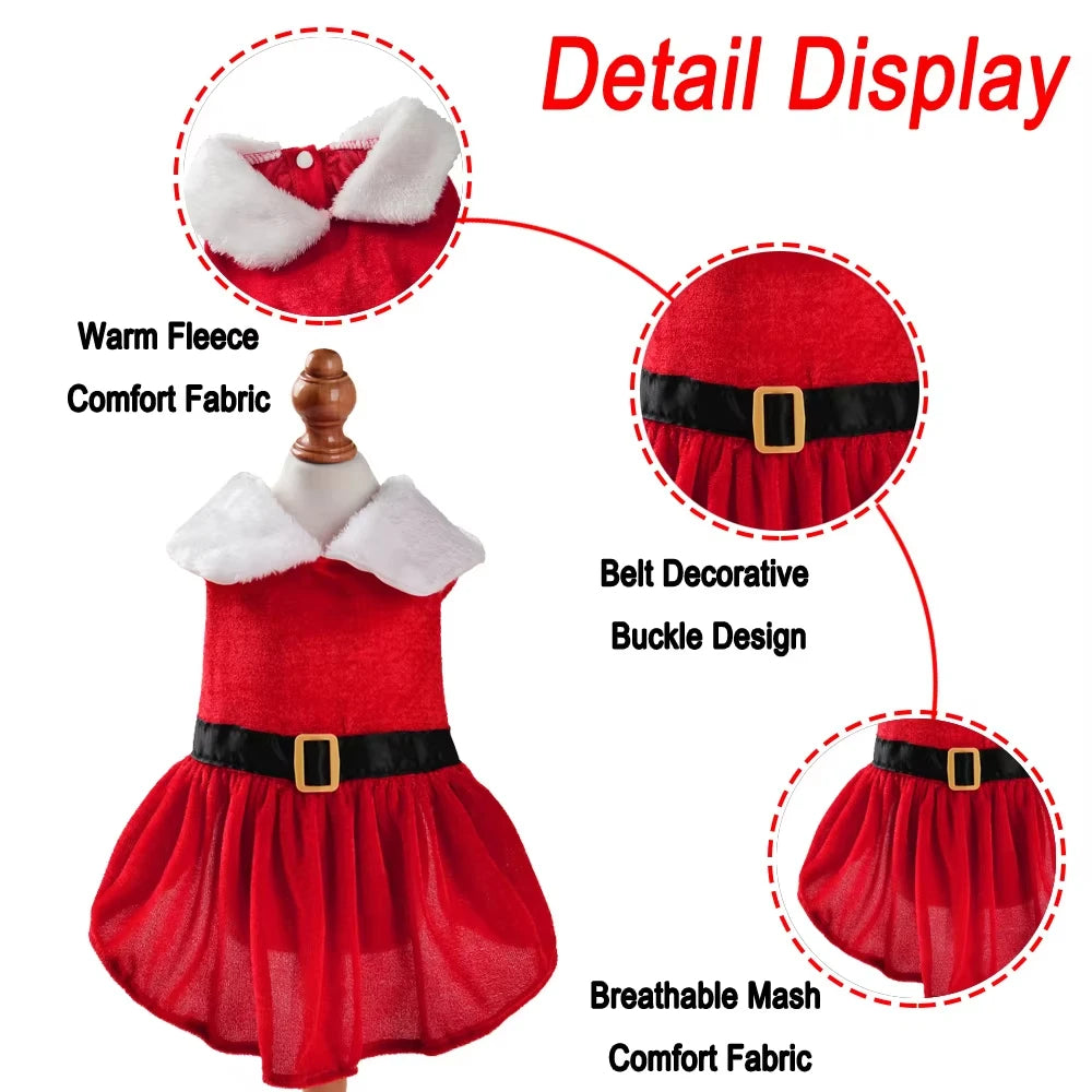 Santa Velvet Pet Dress with White Collar for Dogs & Cats