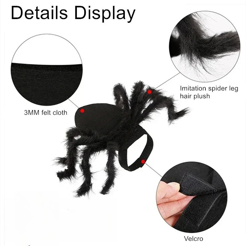 Furry Spider Costume for Dogs and Cats, Easy-On Halloween Pet Outfit