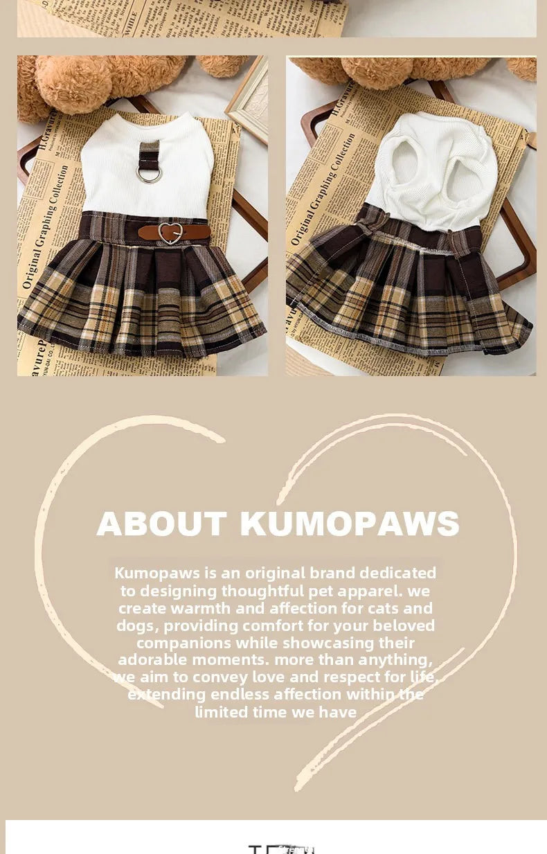 Plaid Pleated Dog Skirt Dress, Preppy Fall and Winter Pet Outfit