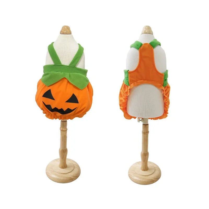 Halloween Pumpkin Overall Costume Dress for Small Dogs & Cats