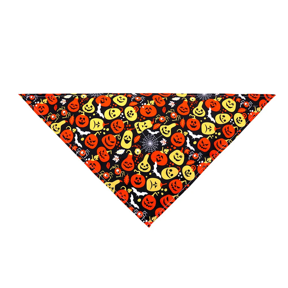 Halloween Dog & Cat Bandana Scarf, Pumpkin Ghost Bat Print Bib